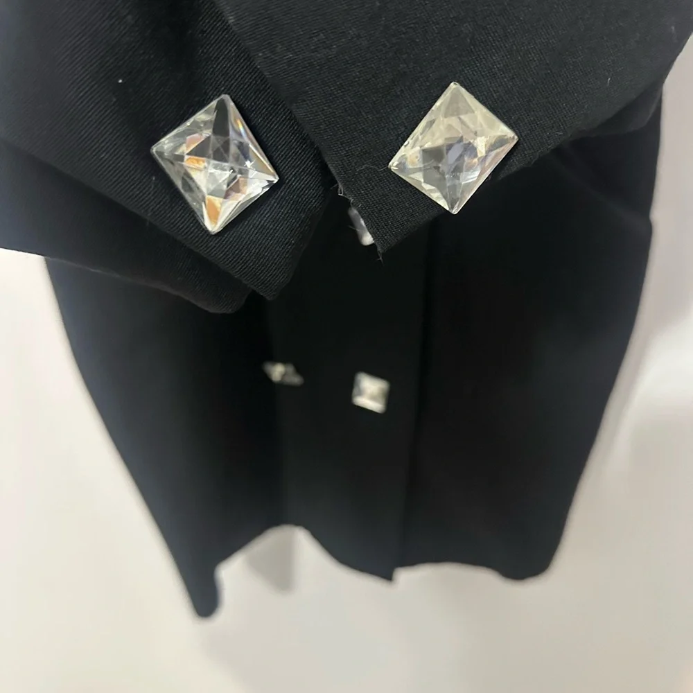 Vintage Chetta B Black Tuxedo style Blazer w Satin Lapel faceted Buttons Medium
